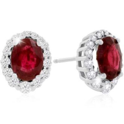 3.20 Carat Fine Quality Ruby And Diamond Earrings In 14K White Gold | July Birthstone | SuperJeweler.com