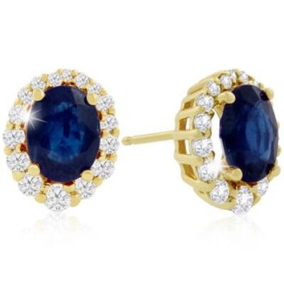 Sapphire Earrings | September Birthstone | 3.20ct Fine Quality Sapphire And Diamond Earrings In 14K Yellow Gold | SuperJeweler