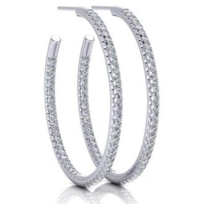 Diamond Hoop Earrings | 14K White Gold 1 Carat Diamond Three Quarter Hoop Earrings | SuperJeweler