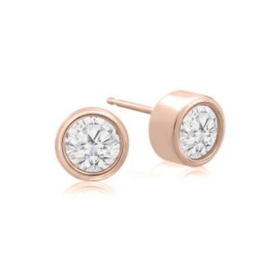 Diamond Stud Earrings | 3/4 Carat Bezel Set Diamond Stud Earrings Crafted In 14 Karat Rose Gold | SuperJeweler