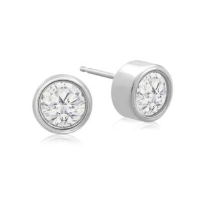 Diamond Stud Earrings | 1 Carat Bezel Set Diamond Stud Earrings Crafted In 14 Karat White Gold | SuperJeweler