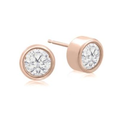 Diamond Stud Earrings | 1 Carat Bezel Set Diamond Stud Earrings Crafted In 14 Karat Rose Gold | SuperJeweler