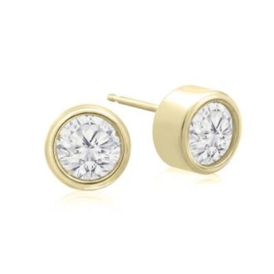 Diamond Stud Earrings | 1 1/3 Carat Bezel Set Diamond Stud Earrings Crafted In 14 Karat Yellow Gold | SuperJeweler