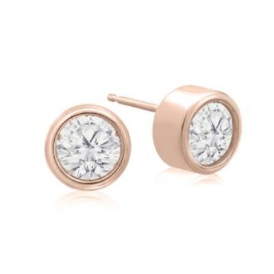 Diamond Stud Earrings | 1 1/3 Carat Bezel Set Diamond Stud Earrings Crafted In 14 Karat Rose Gold | SuperJeweler