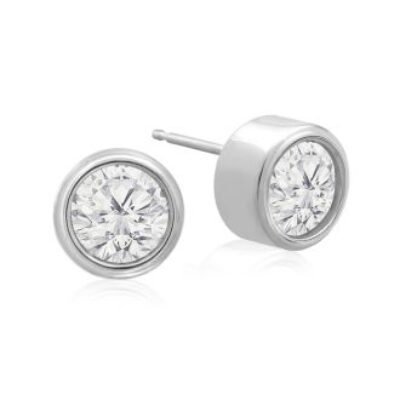 Diamond Stud Earrings | 1 1/2 Carat Bezel Set Diamond Stud Earrings Crafted In 14 Karat White Gold | SuperJeweler