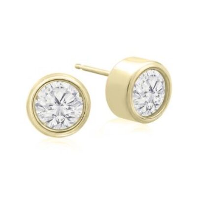 Diamond Stud Earrings | 1 1/2 Carat Bezel Set Diamond Stud Earrings Crafted In 14 Karat Yellow Gold | SuperJeweler