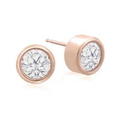 Diamond Stud Earrings | 1 1/2 Carat Bezel Set Diamond Stud Earrings Crafted In 14 Karat Rose Gold | SuperJeweler