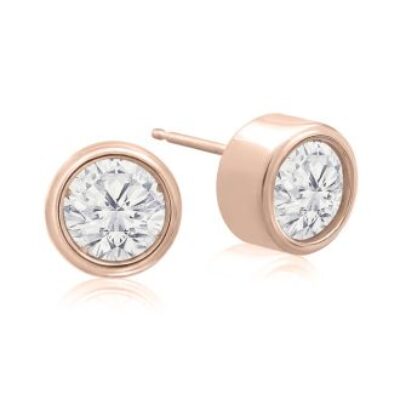 Diamond Stud Earrings | 2 Carat Bezel Set Diamond Stud Earrings Crafted In 14 Karat Rose Gold | SuperJeweler