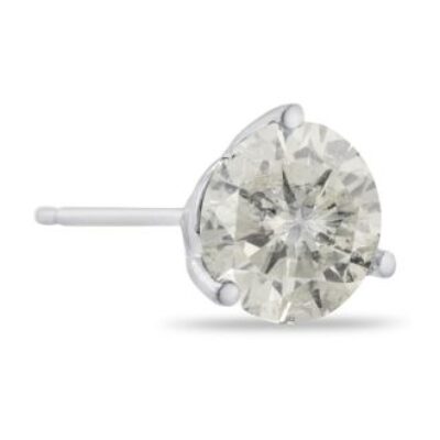 Diamond Stud Earrings | 1 Carat Round Shape Single Diamond Stud Earring In 14 Karat White Gold, Martini Setting | SuperJeweler