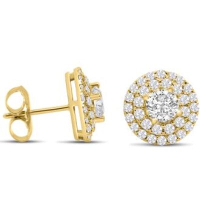 Diamond Stud Earrings | 14K Yellow Gold 3 Carat Diamond Halo Stud Earrings | SuperJeweler