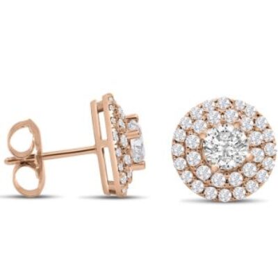 Diamond Stud Earrings | 14K Rose Gold 3 Carat Diamond Halo Stud Earrings | SuperJeweler