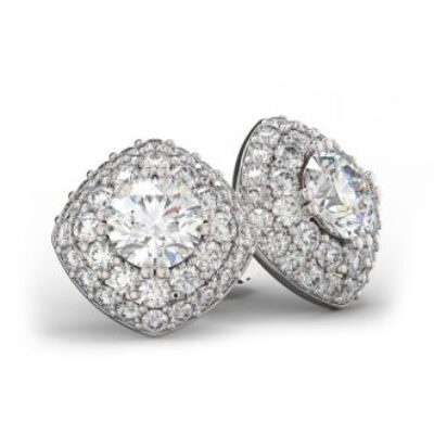 Diamond Stud Earrings | 14K White Gold 3 Carat Diamond Cushion Shape Halo Stud Earrings | SuperJeweler