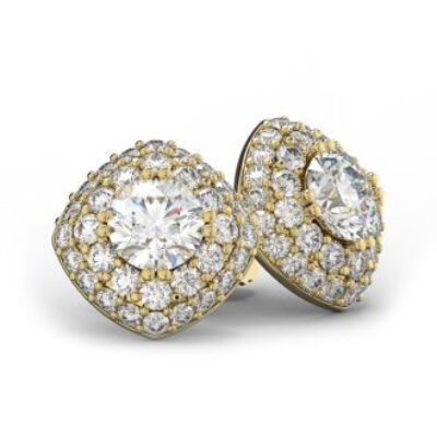 Diamond Stud Earrings | 14K Yellow Gold 3 Carat Diamond Cushion Shape Halo Stud Earrings | SuperJeweler