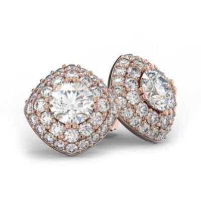 Diamond Stud Earrings | 14K Rose Gold 3 Carat Diamond Cushion Shape Halo Stud Earrings | SuperJeweler