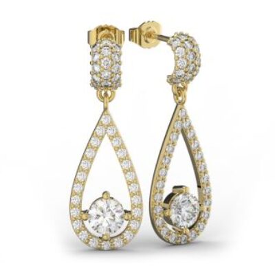 Diamond Drop Earrings | 14K Yellow Gold 3 Carat Diamond Halo Teardrop Earrings