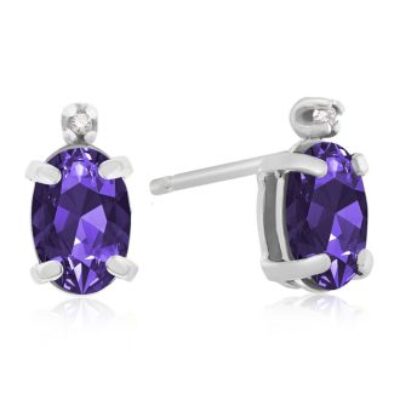 1 1/4ct Oval Amethyst and Diamond Earrings in 14k White Gold | February Birthstone | SuperJeweler.com