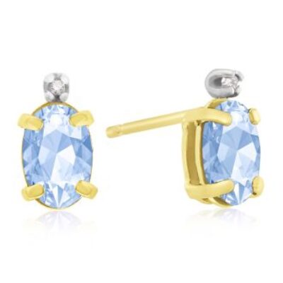 1 1/4ct Oval Blue Topaz and Diamond Earrings in 14k Yellow Gold | SuperJeweler.com