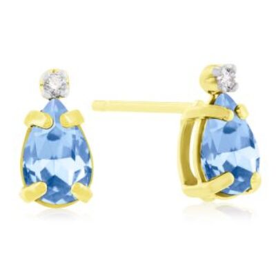 1ct Pear Shaped Blue Topaz and Diamond Earrings in 14k Yellow Gold | SuperJeweler.com