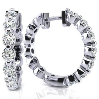 3/4 Carat Diamond Hoop Earrings In 14K White Gold