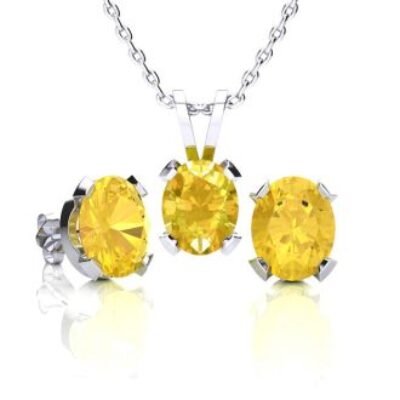 November Birthstone | Citrine Necklace and Earring Set | 3ct Oval Citrine Necklace and Earring Set In Sterling Silver | SuperJeweler