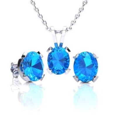 December Birthstone | Blue Topaz Earrings | 3ct Oval Blue Topaz Necklace and Earring Set In Sterling Silver | SuperJeweler