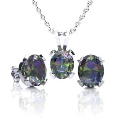 Mystic Topaz Necklace | Oval Shape Mystic Topaz Necklace & Earring Set in Sterling Silver