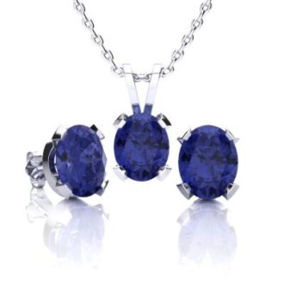 Tanzanite Necklace and Earring Set | Tanzanite | 3ct Oval Tanzanite Necklace and Earring Set In Sterling Silver | SuperJeweler