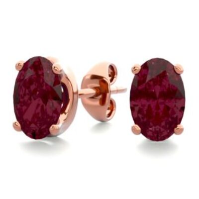 Garnet Earrings | January Birthstone | 1ct Oval Garnet Stud Earrings In 14K Rose Gold Over Sterling Silver