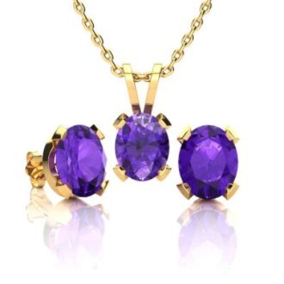 Amethyst Necklace And Earring Set | February Birthstone | 3ct Oval Amethyst Necklace and Earring Set In 14K Yellow Over Sterling Silver | SuperJeweler