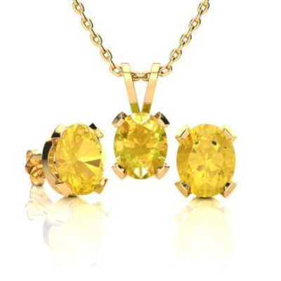 November Birthstone | Citrine Necklace and Earring Set | 3ct Oval Citrine Necklace and Earring Set In 14K Yellow Gold Over Sterling Silver