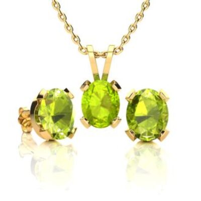 Peridot Necklace and Earring Set | August Birthstone | 3ct Oval Shape Peridot Necklace and Earring Set In 14K Yellow Gold Over Sterling Silver