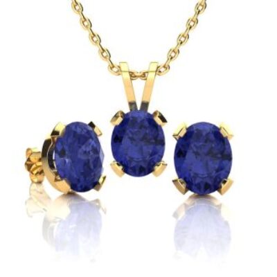 Tanzanite Necklace and Earring Set | Tanzanite | 3ct Oval Tanzanite Necklace and Earring Set In 14K Yellow Gold Over Sterling Silver | SuperJeweler