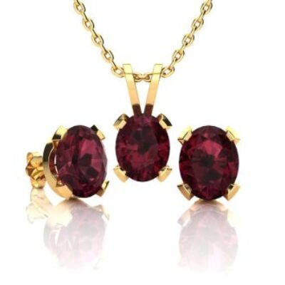 Garnet Necklace | January Birthstone | 3ct Oval Garnet Necklace and Earring Set In 14K Yellow Gold Over Sterling Silver