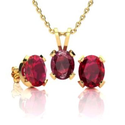 Ruby Necklace and Earring Set | July Birthstone | 3ct Oval Ruby Necklace and Earring Set In 14K Yellow Gold Over Sterling Silver | SuperJeweler