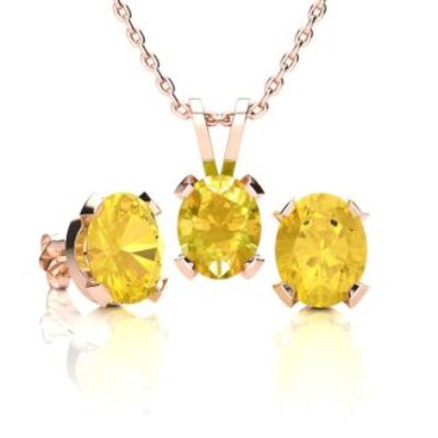 November Birthstone | Citrine Necklace and Earring Set | 3ct Oval Citrine Necklace and Earring Set In 14K Rose Gold Over Sterling Silver