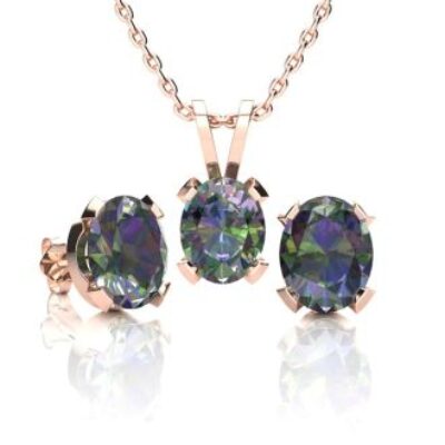 Mystic Topaz Necklace | Oval Shape Mystic Topaz Necklace and Earring Set In 14 Karat Rose Gold Over Sterling Silver, 18 Inches