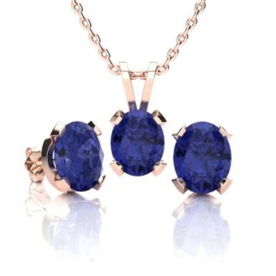 Tanzanite Necklace and Earring Set | Tanzanite | 3ct Oval Tanzanite Necklace and Earring Set In 14K Rose Gold Over Sterling Silver | SuperJeweler