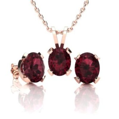 Garnet Necklace | January Birthstone | 3ct Oval Garnet Necklace and Earring Set In 14K Rose Gold Over Sterling Silver