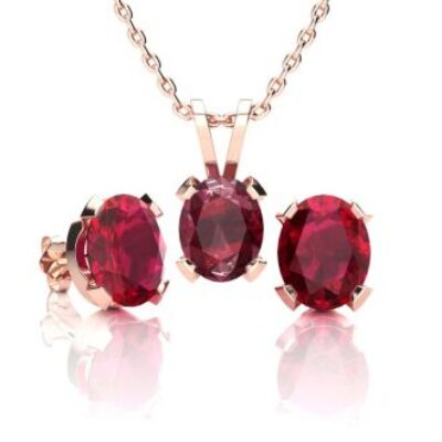 Ruby Necklace and Earring Set | July Birthstone | 3ct Oval Ruby Necklace and Earring Set In 14K Rose Gold Over Sterling Silver | SuperJeweler