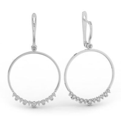 Diamond Drop Earrings | 14k White Gold 1 1/3 Carat Diamond Circle Dangle Earrings