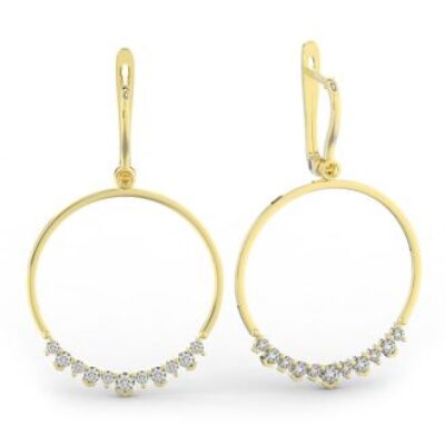 Diamond Drop Earrings | 14k Yellow Gold 1 1/3 Carat Diamond Circle Dangle Earrings