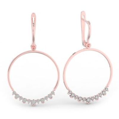 Diamond Drop Earrings | 14k Rose Gold 1 1/3 Carat Diamond Circle Dangle Earrings