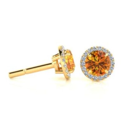 1 Carat Round Shape Citrine and Halo Diamond Earrings In 14 Karat Yellow Gold | SuperJeweler