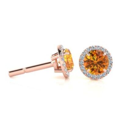 1 Carat Round Shape Citrine and Halo Diamond Earrings In 14 Karat Rose Gold | SuperJeweler