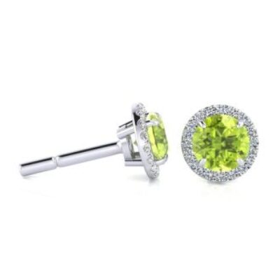 1 1/4 Carat Round Shape Peridot and Halo Diamond Earrings In 14 Karat White Gold | SuperJeweler