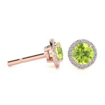 1 1/4 Carat Round Shape Peridot and Halo Diamond Earrings In 14 Karat Rose Gold | SuperJeweler