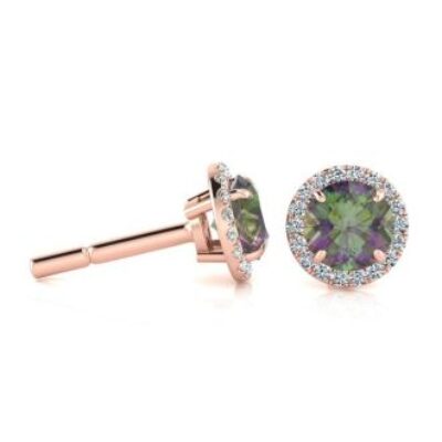 1 Carat Round Shape Mystic Topaz and Halo Diamond Earrings In 14 Karat Rose Gold | SuperJeweler