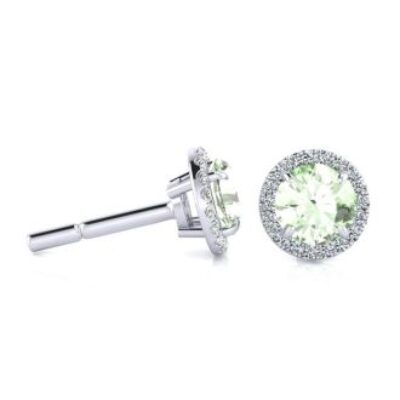 1 Carat Round Shape Green Amethyst and Halo Diamond Earrings In 14 Karat White Gold | SuperJeweler