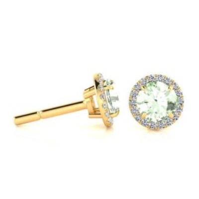 1 Carat Round Shape Green Amethyst and Halo Diamond Earrings In 14 Karat Yellow Gold | SuperJeweler