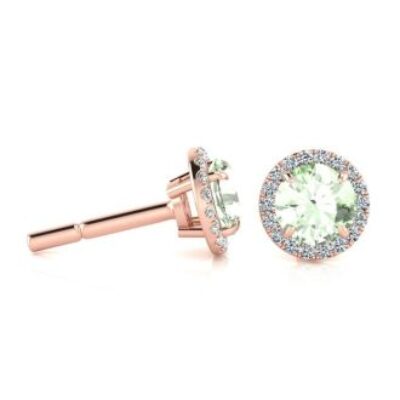 1 Carat Round Shape Green Amethyst and Halo Diamond Earrings In 14 Karat Rose Gold | SuperJeweler